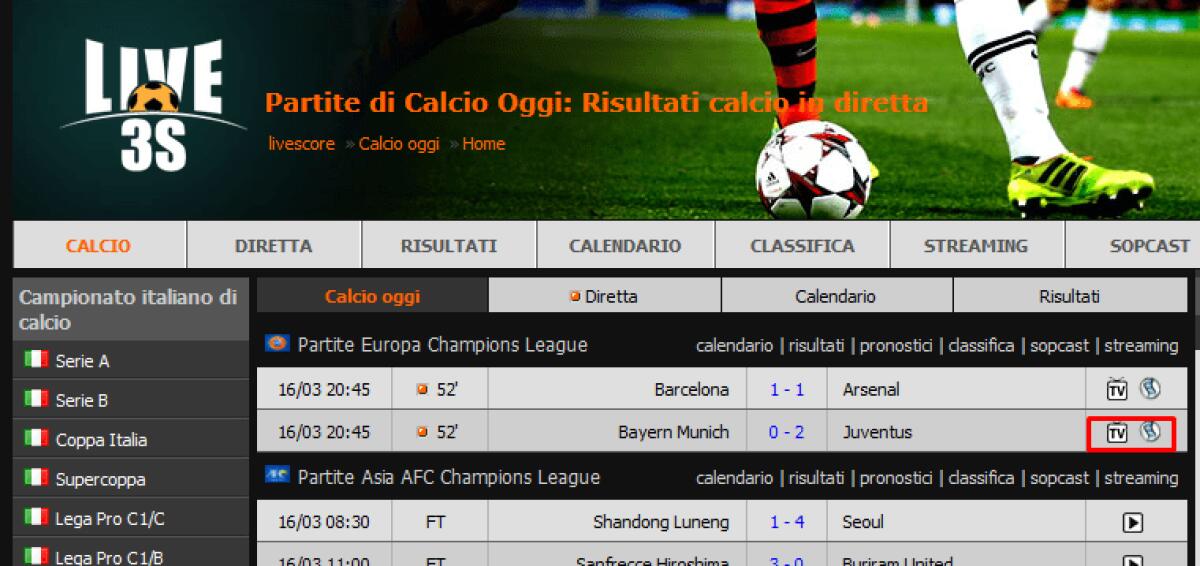 Sito web per vedere tutto il Calcio in streaming gratis - 