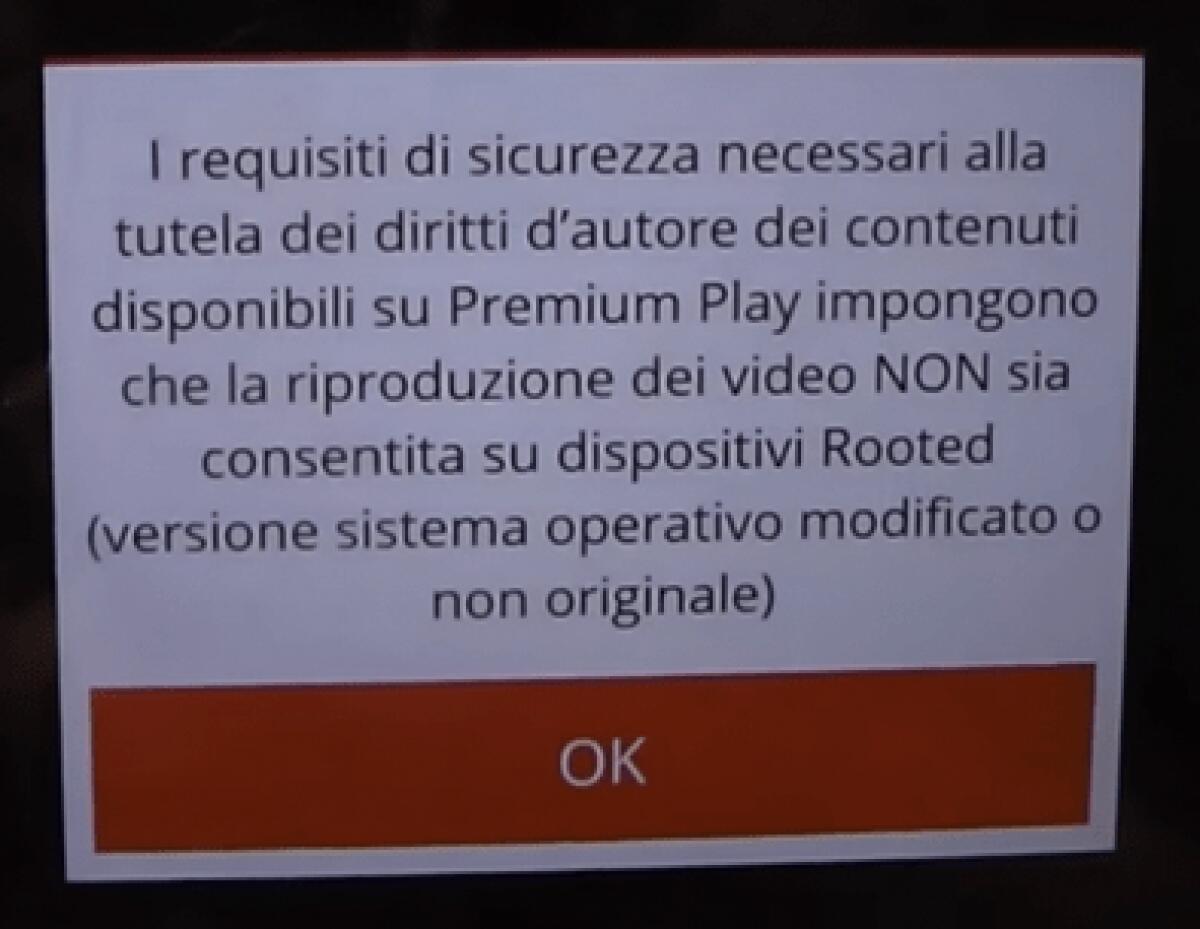 Come risolvere errore app Mediaset Premium "I requisiti di sicurezza necessari ..." - 