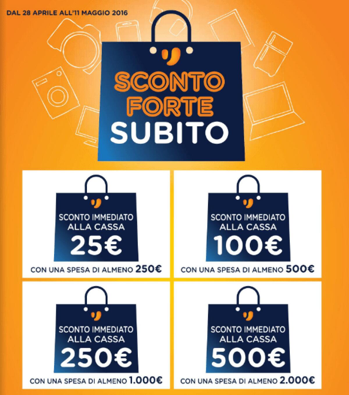 Volantino Unieuro Maggio 2016 con la promo SCONTO FORTE SUBITO - 