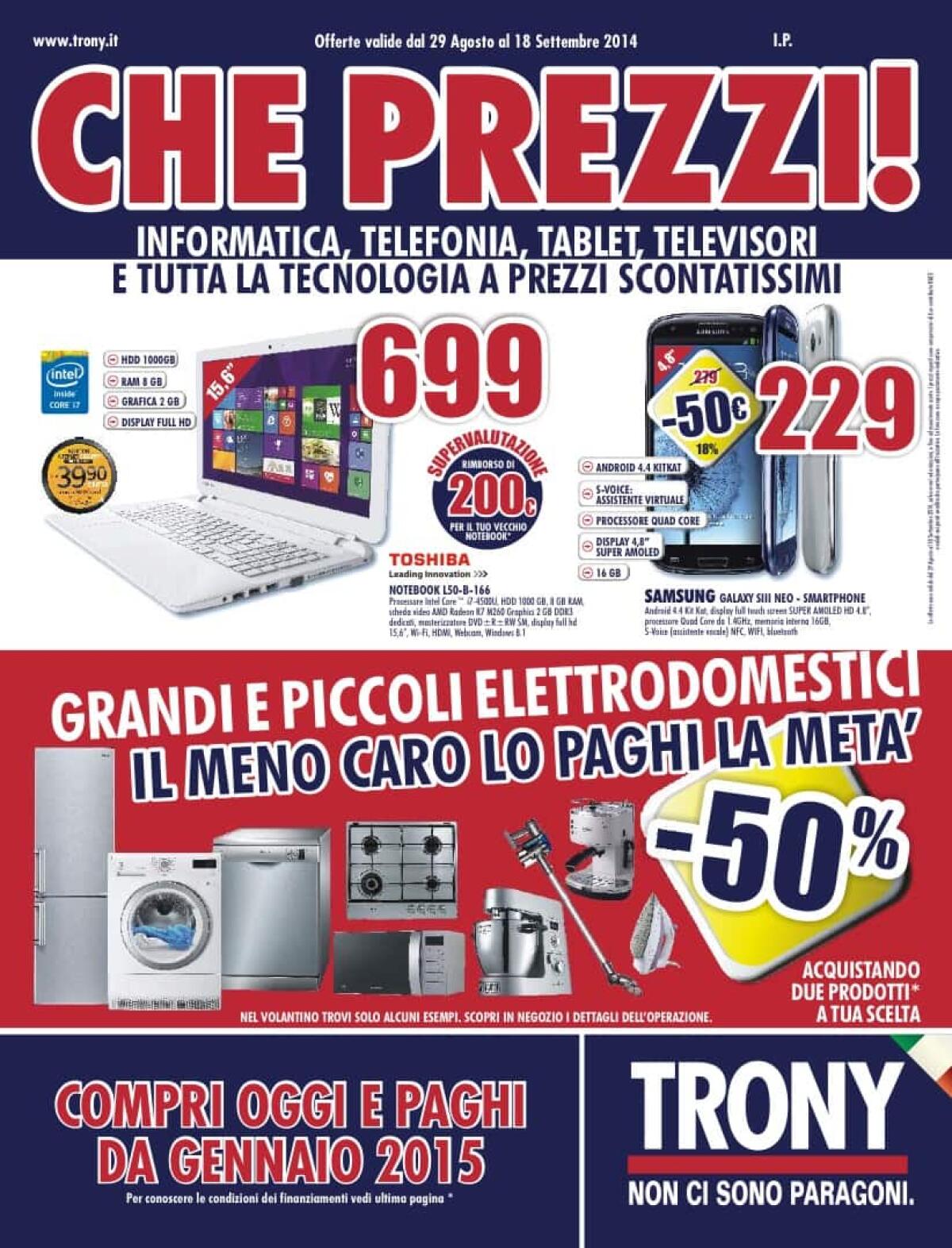Volantino Trony dal 26 Maggio: 40 euro di buoni sconto ogni 100 euro di spesa - 