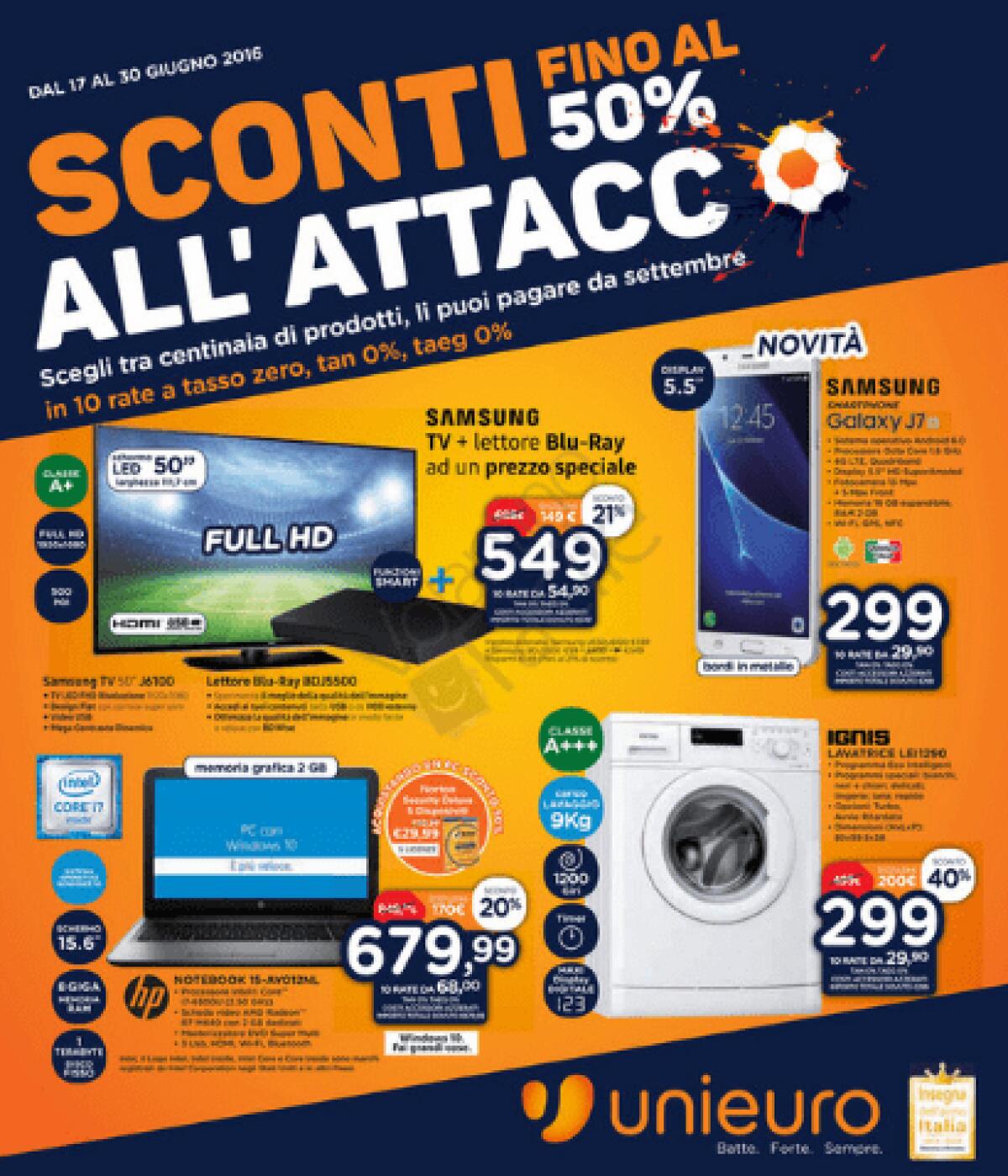 Volantino Unieuro "Sconti all'Attacco" con sconti fino al 50% - 