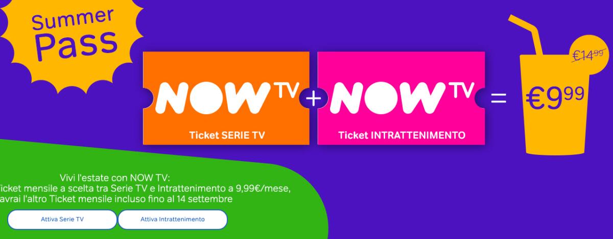 Promozione Now TV Summer Pass: Serie TV e Intrattenimento a 9,99 € - 