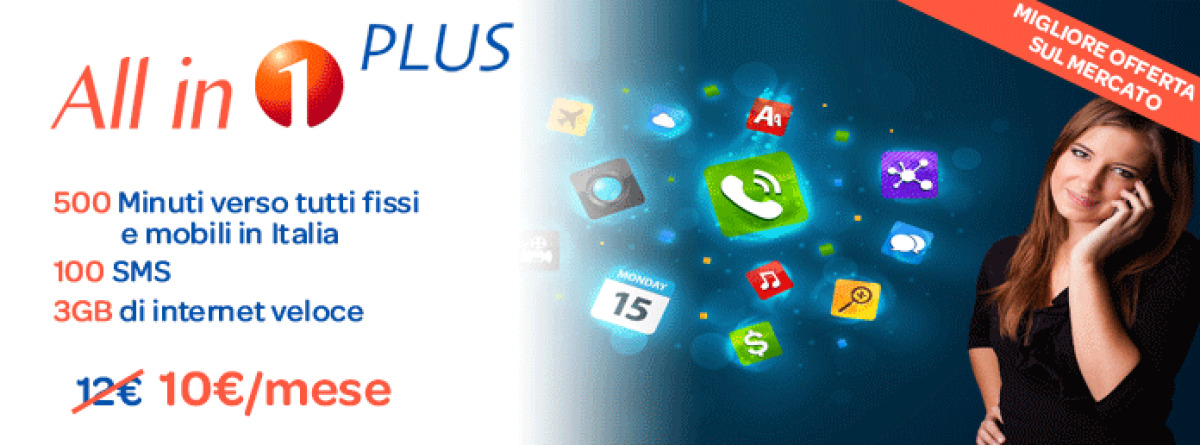 1Mobile All in 1 Plus: 500 minuti, 100 SMS e 3 GB a 10€ - 
