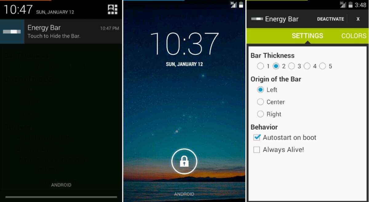 Energy Bar: Scopire carica della batteria tramite una barra su Android - 