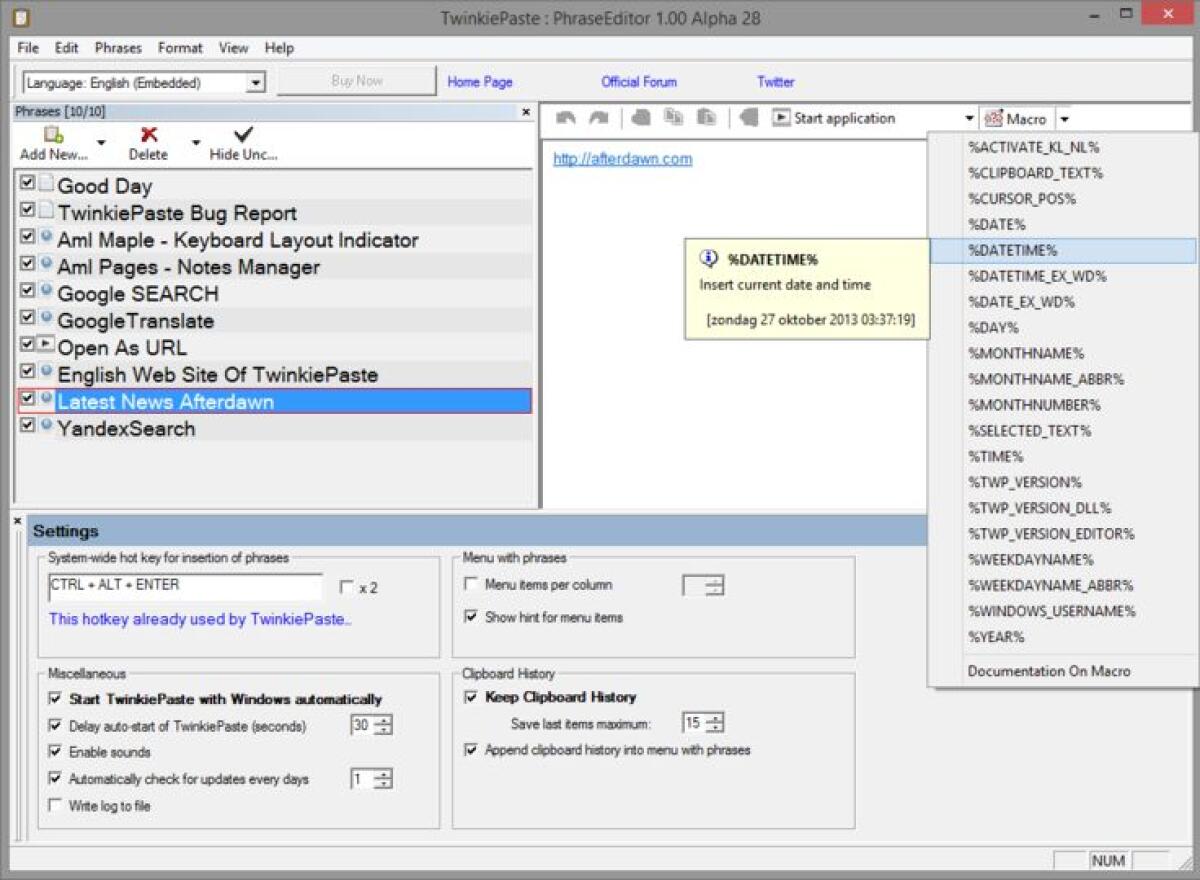 Digitare testo o frasi velocemente con TwinkiePaste - 