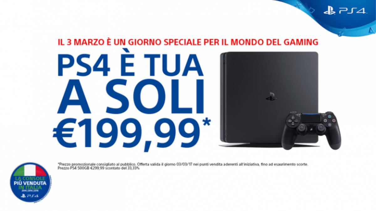 Sony PlayStation 4 (PS4) slim in offerta a 199 euro solo oggi 3 marzo - 