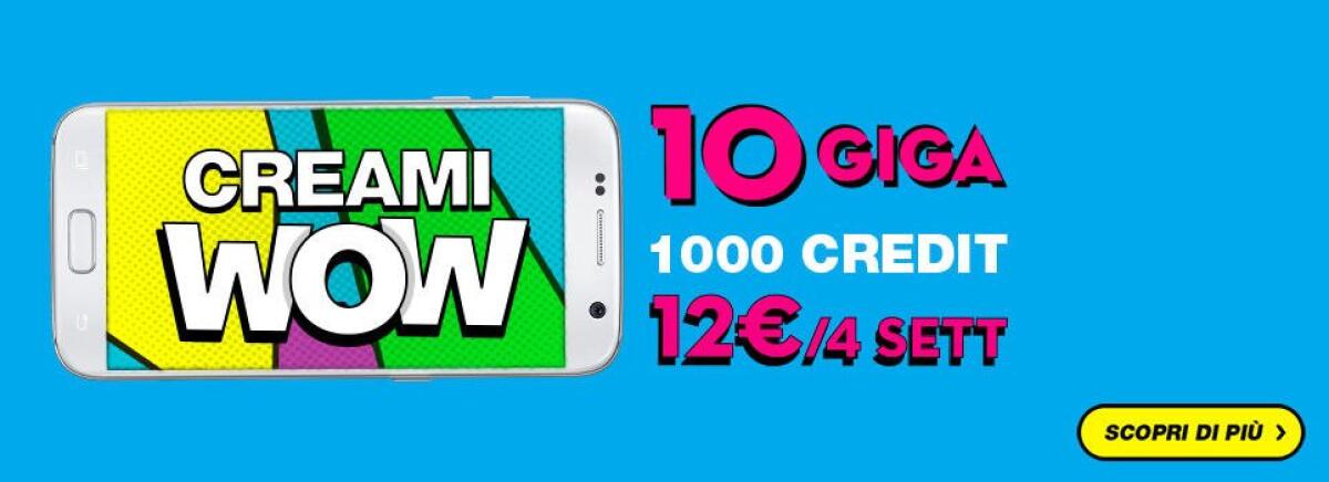 PosteMobile CREAMI WOW 10GB: 10GB internet e 1000 credit a 12€ - 