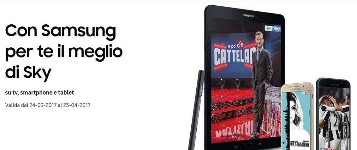 Acquista Samsung Galaxy A3 2017, A5 2017, Tab S3 per ricevere un 1 anno di SKY in regalo - 
