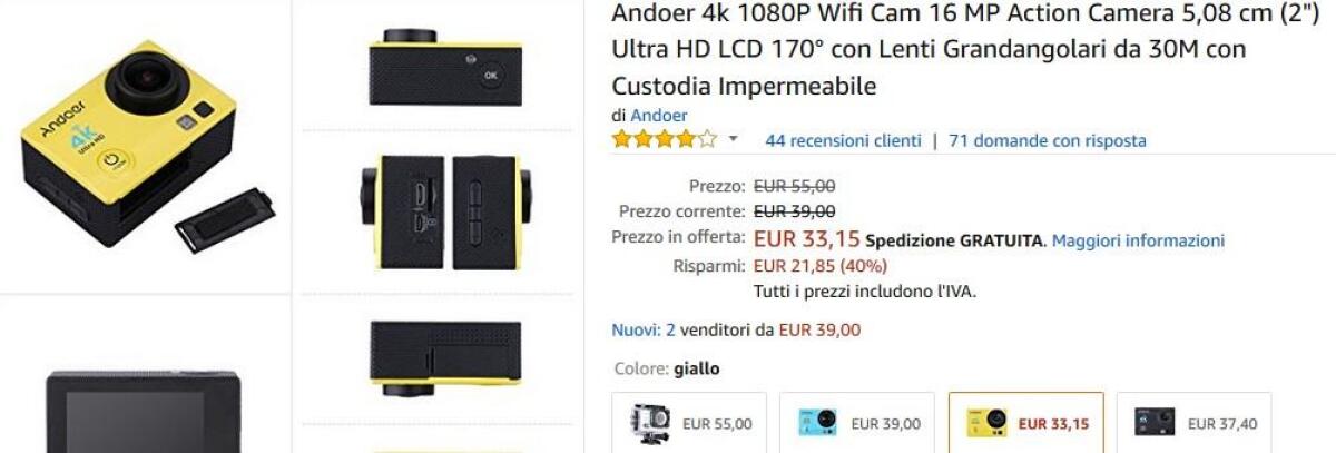 Migliore action cam 4K con Display e Wifi a 40 euro - 
