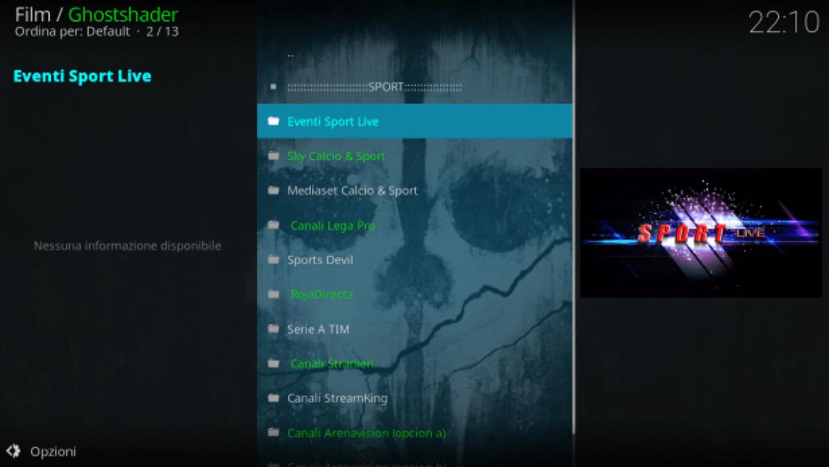 Download ZIP ultima versione Ghostshader: Spettacolare addon Kodi Italiano per vedere TV Sat e Digitale - 