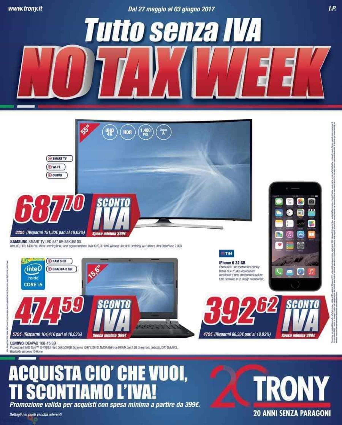 Volantino Trony: Dal 27 maggio al 3 giugno "Tutto senza IVA" - 