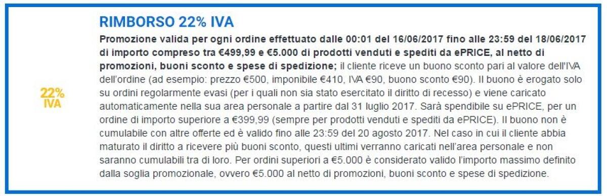 ePRICE rimborsa l'IVA: 18% di sconto su tutto il catalogo - 