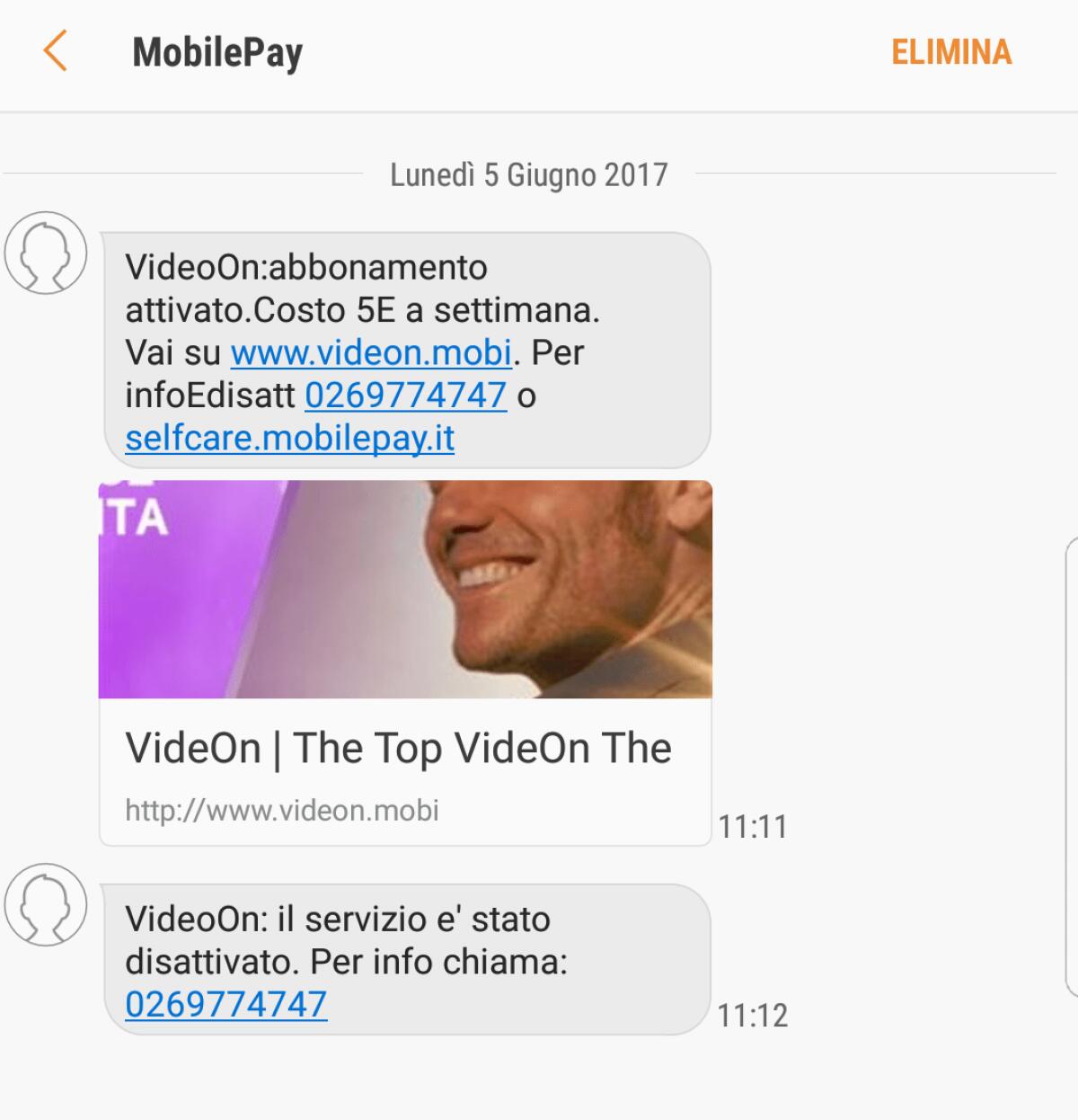 Come disattivare servizio a pagamento MobilePay come Videon o VideoOn? - 