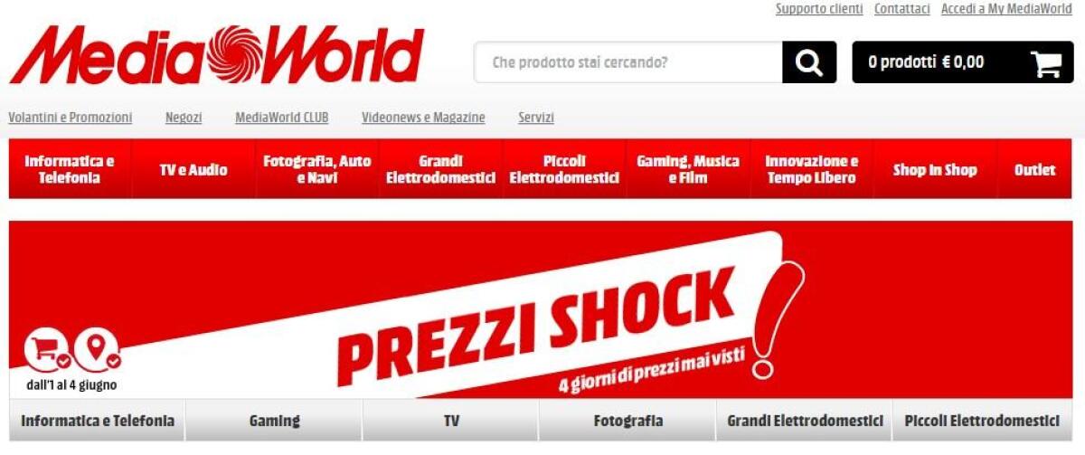 MediaWorld lancia Prezzi Shock validi solo per 4 giorni. Affrettatevi - 