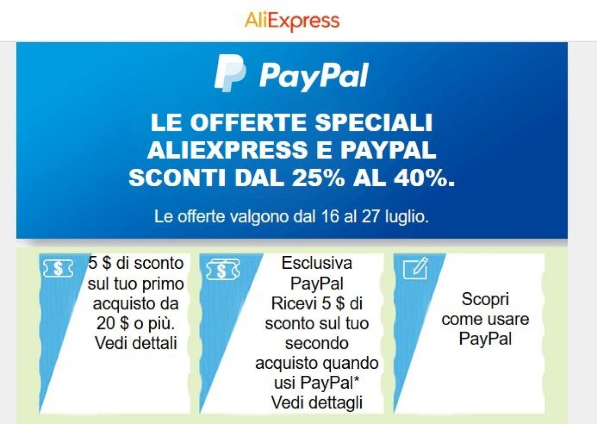 Fino al 40% di sconto su AliExpress se paghi con PayPal - 