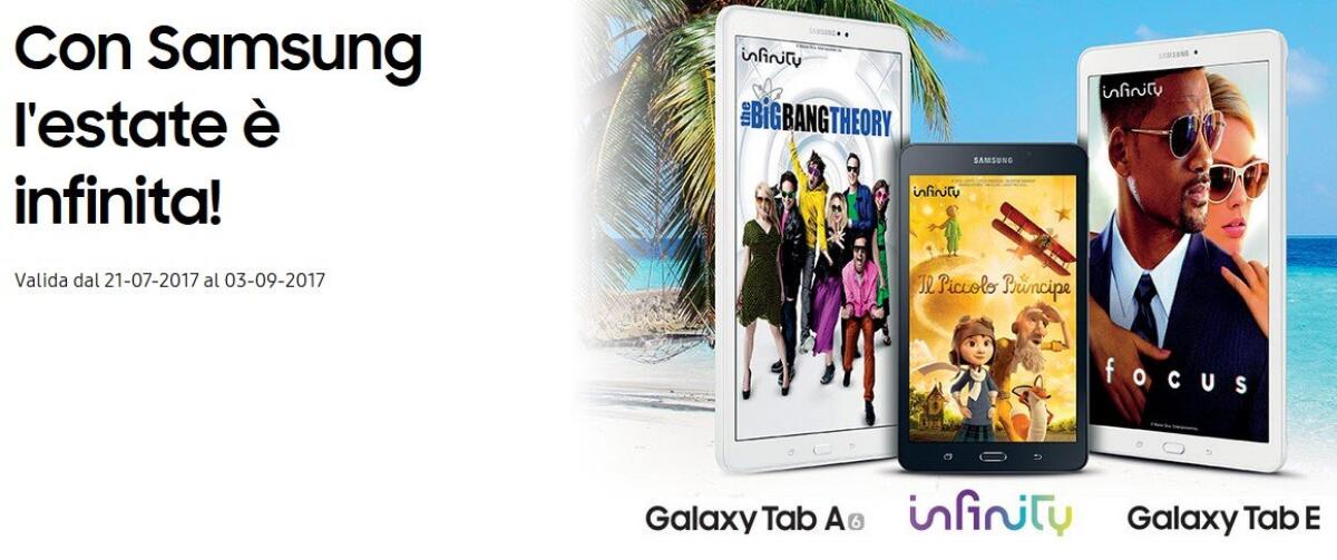 Samsung regala 1 anno di Infinity se compri Galaxy Tab A (2016) o Tab E - 