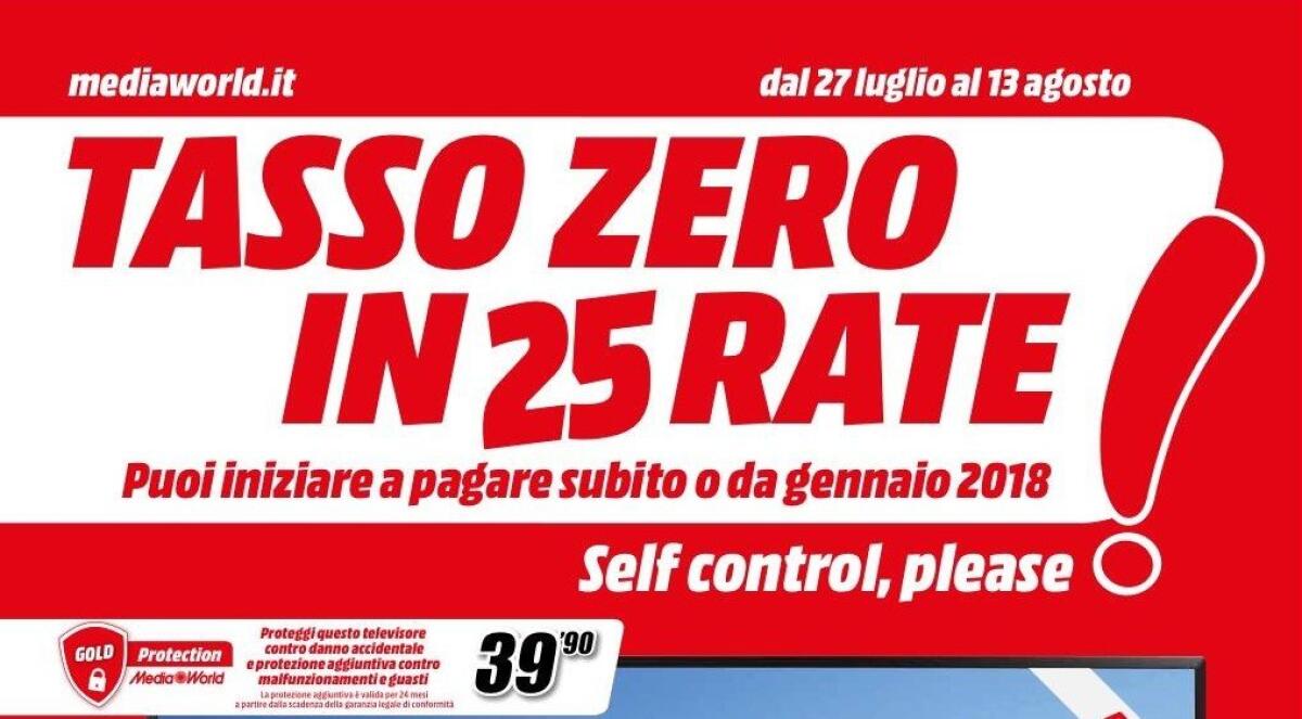 MediaWorld con il Tasso zero in 25 rate fino al 13 agosto - 