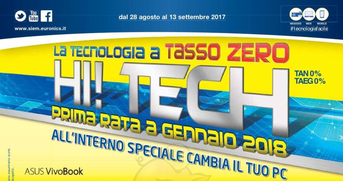 Volantino Euronics "Hi! Tech": 28 Agosto - 13 Settembre - 