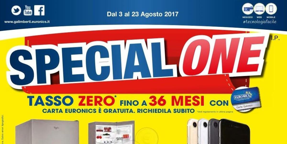 Volantino Euronics "Special One": Fino a 250 euro di sconto e tasso zero - 