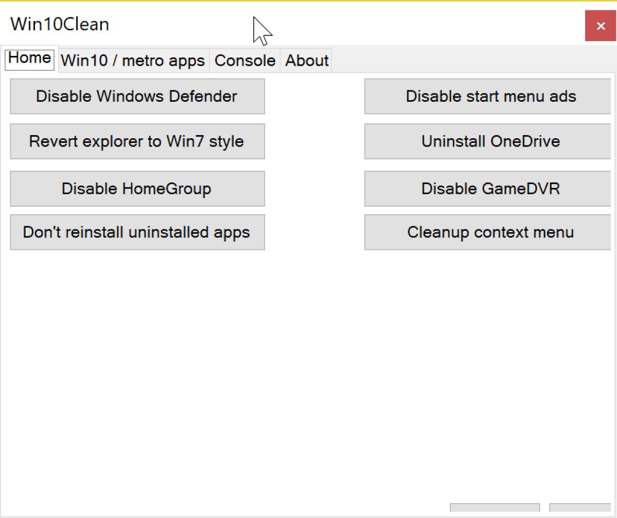 Win10Clean: Accedere alle impostazioni principali di Windows 10 in un click - 