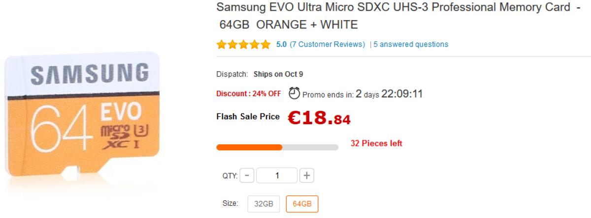 MicroSD Samsung U3 da 64GB in sconto a 18 euro - 