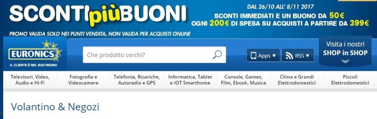 Volantino Euronics Novembre 2017: Sconti e 50 euro ogni 200 euro di spesa - 