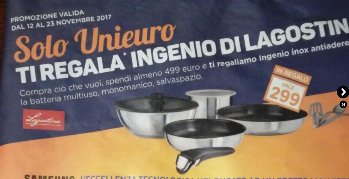 Volantino Unieuro Novembre 2017 con in regalo il KIT Lagostina - 