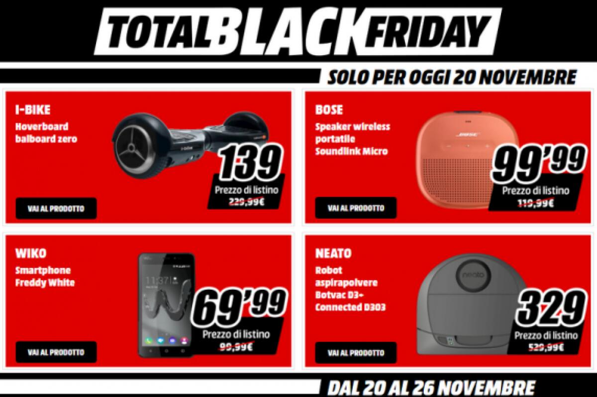 Total Black Friday 2017 MediaWorld: Ecco le promozioni di oggi 20 novembre - 