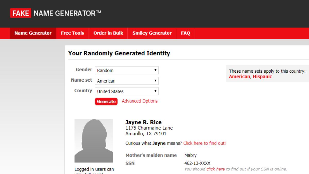 Generatore di False Identità: Fake Name Generator - 