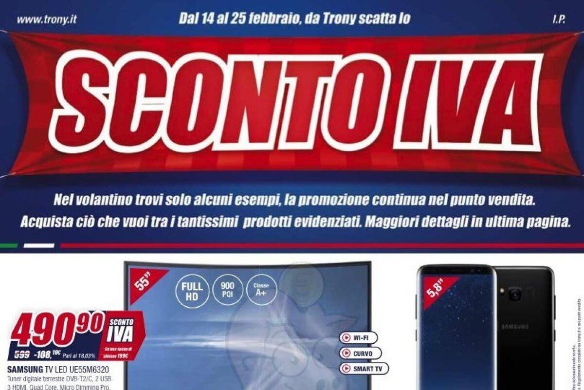 Trony SCONTO IVA e Galaxy S8 in Regalo: Volantino Febbraio 2018 - 