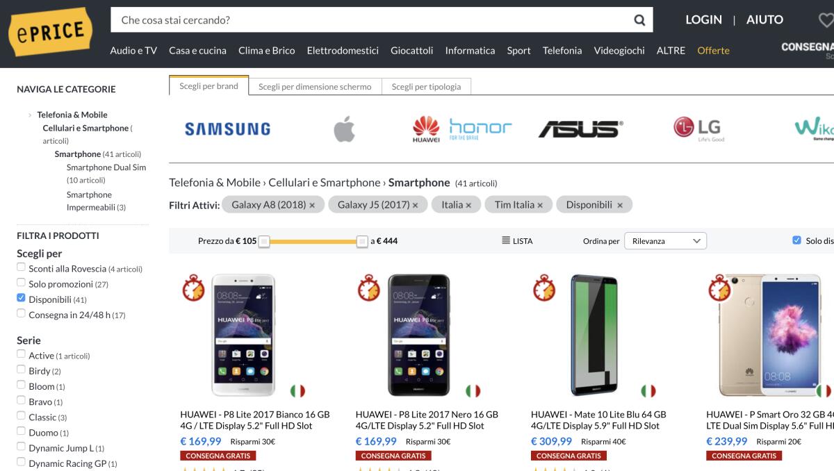 Su ePrice diversi smartphone scontati: Galaxy S8, Mate 10 Lite ed altri - 