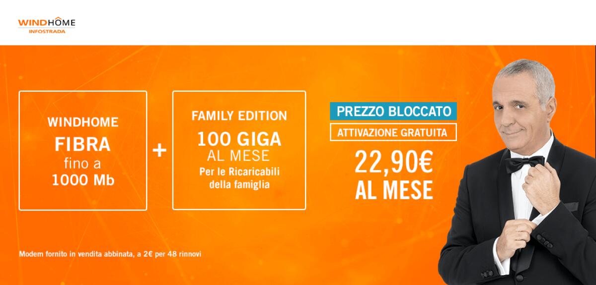 Wind Home Fibra + Family Edition a 22,90 euro per sempre: Fibra e SIM con 100GB - 