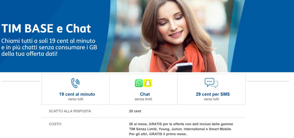 TIM Base e Chat: Nuovo piano base con Social Inclusi - 