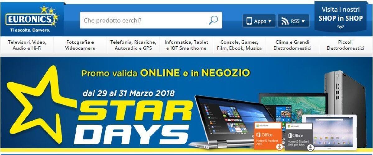 Su Euronics.it ci sono gli STAR DAYS ma solo fino a domani - 