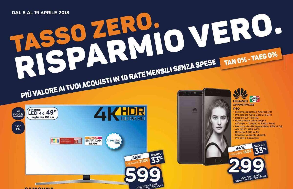 Volantino Unieuro Aprile 2018: Tasso Zero e tanti sconti - 