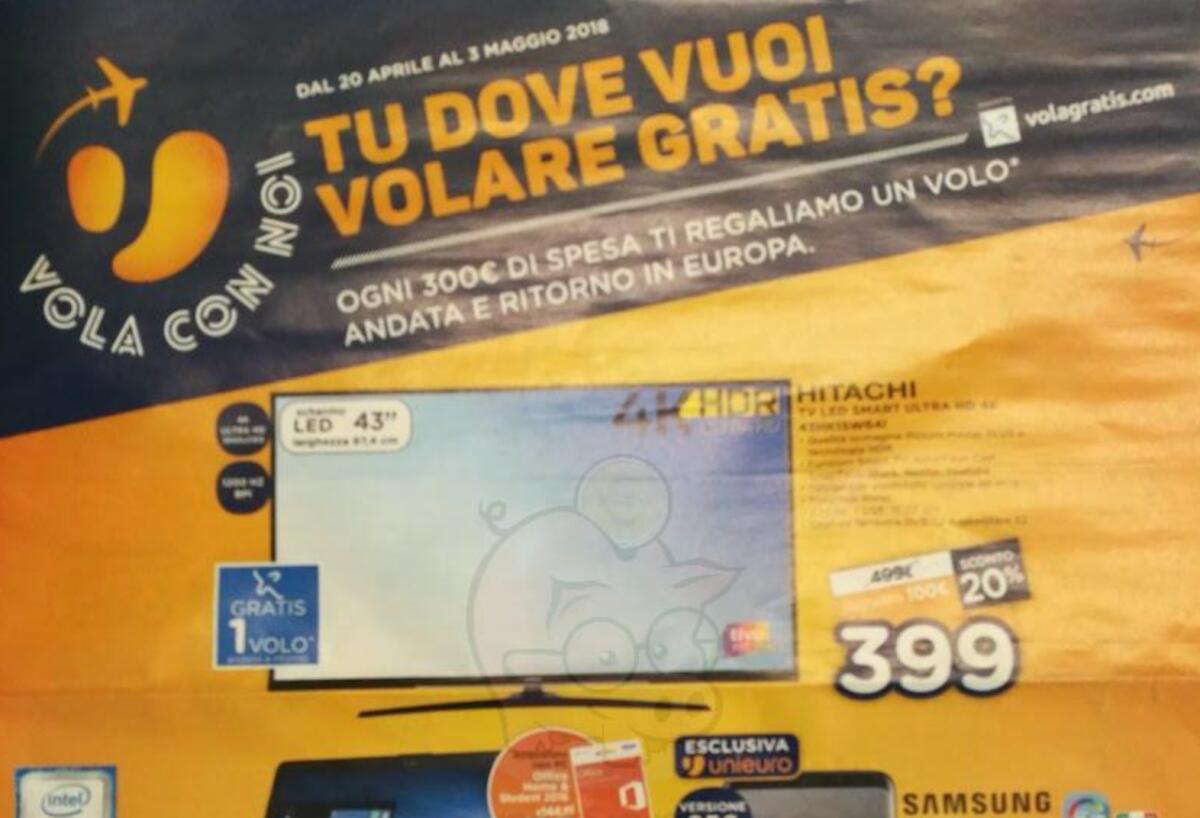 Volantino Unieuro Aprile 2018: Vola Gratis in Europa ogni 300€ di Spesa - 