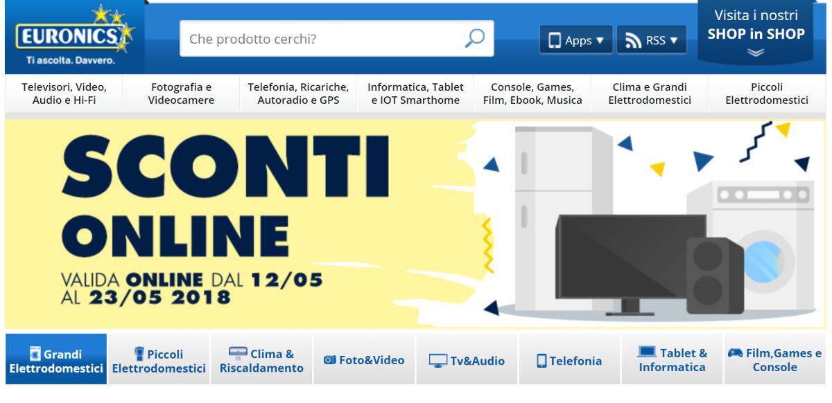 Su Euronics.it ci sono gli SCONTI ONLINE fino al 23 Maggio - 