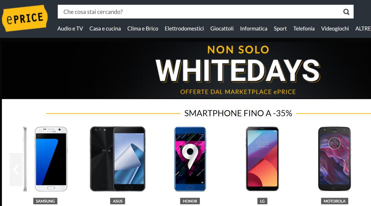 ePRICE sconta fino al 60% Smartphone ed Elettrodomestici - 
