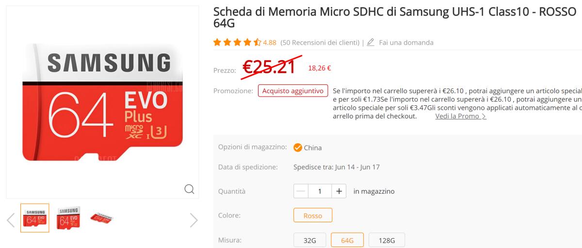 MicroSD Samsung 64GB U3 a soli 18 euro con questo codice sconto - 