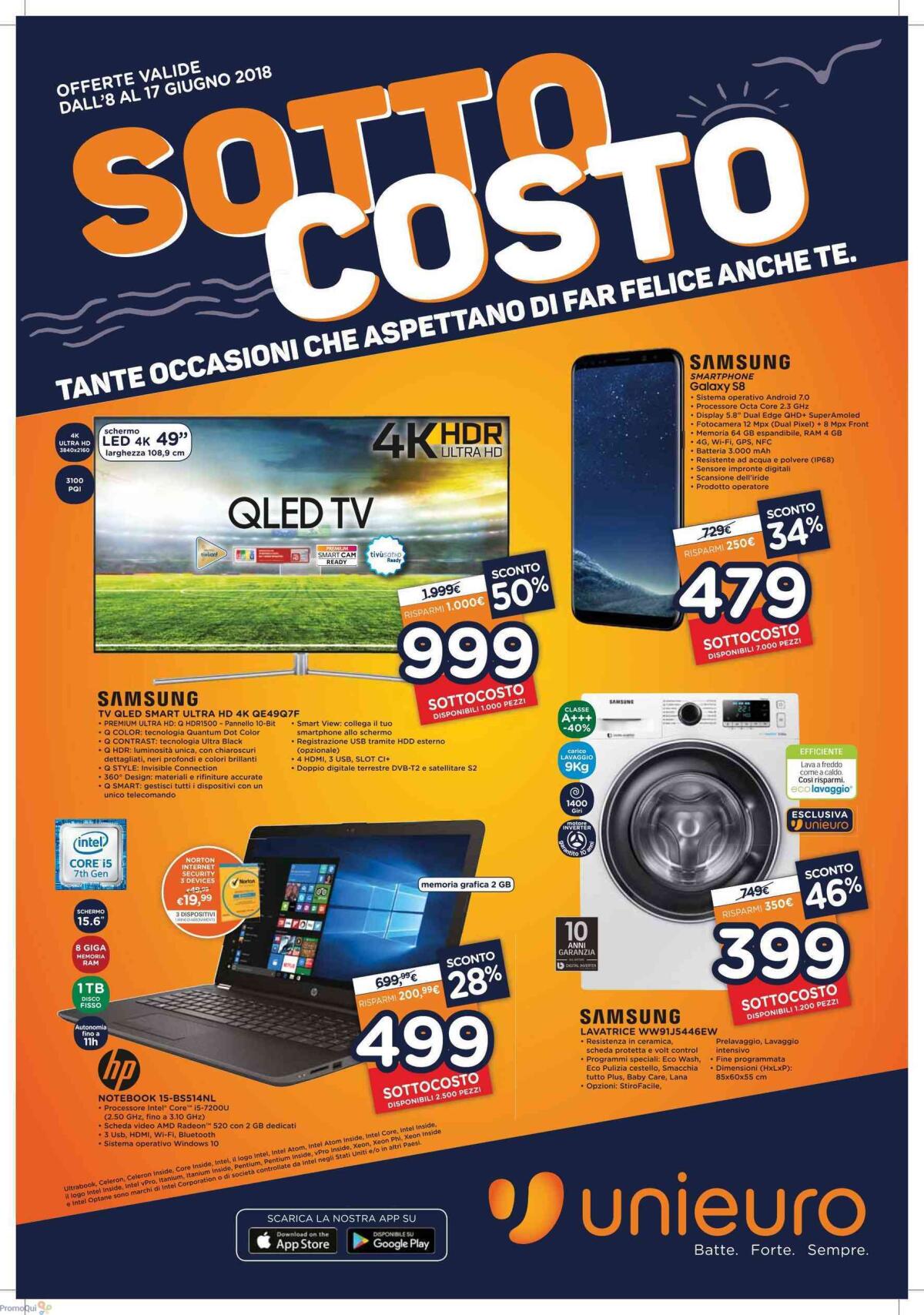 Volantino SOTTOCOSTO Unieuro 8-17 Giugno 2018 - 
