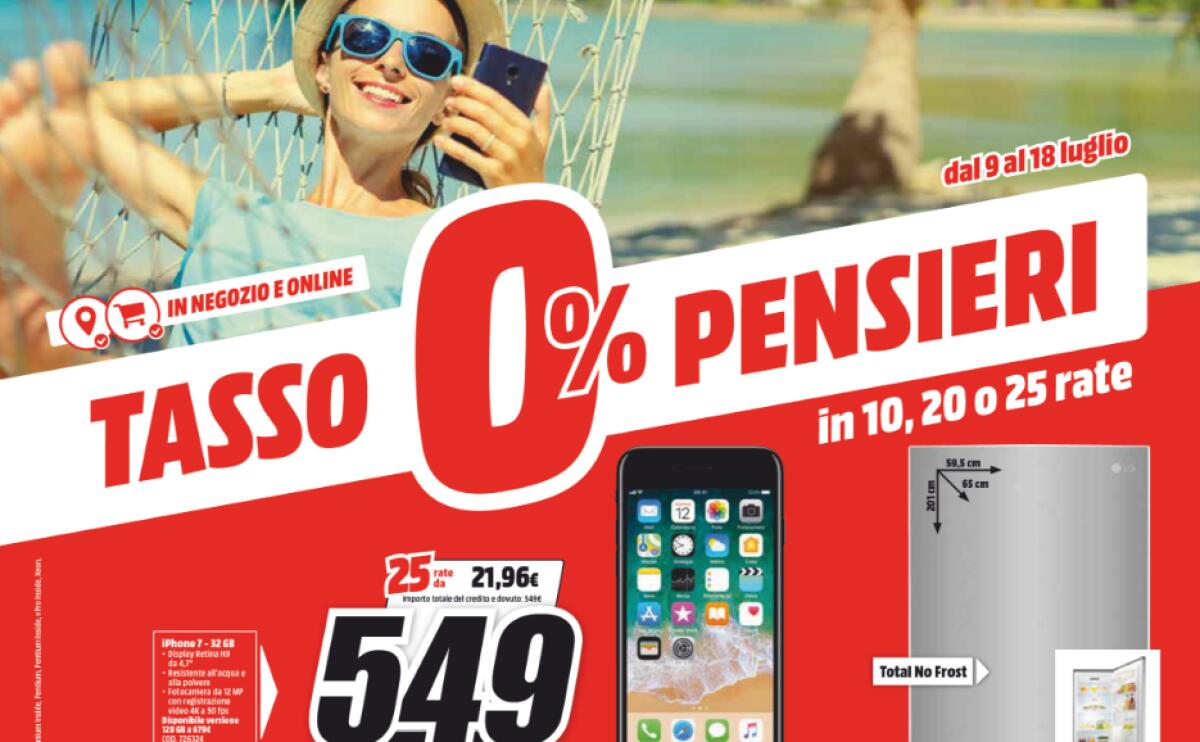 MediaWorld lancia il TASSO 0% PENSIERI fino al 18 luglio 2018 - 