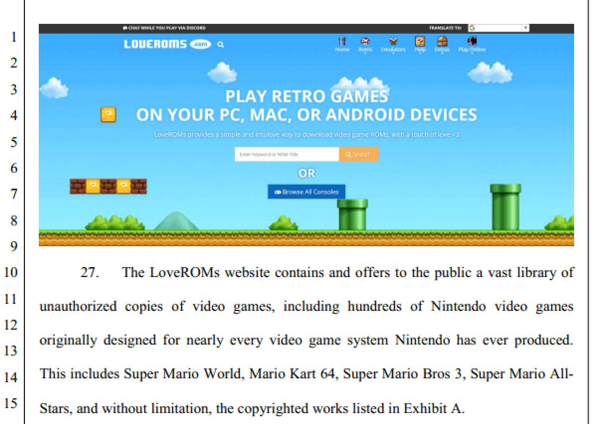 Nintendo Attacca I Siti LoveROMS.com E LoveRETRO.co Per Violazione Copyright - 