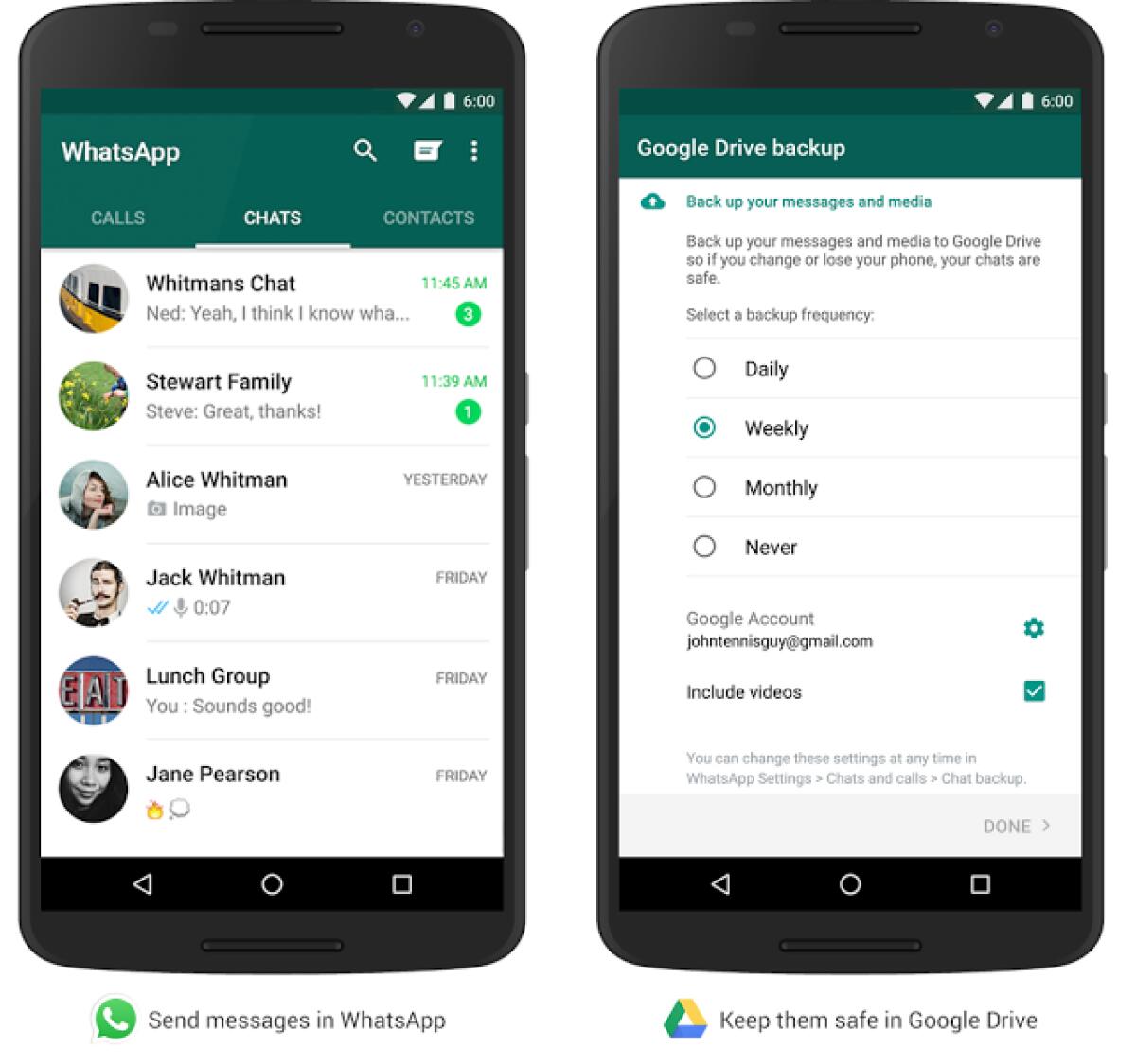 Il backup di WhatsApp sarà illimitato e gratis su Google Drive - 