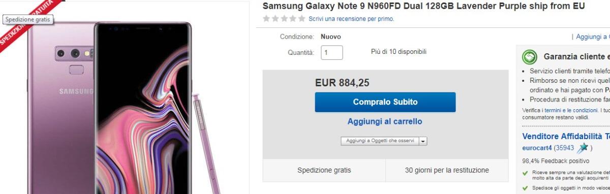 Galaxy Note 9 già in Super Sconto da 774 euro (-260€) - 