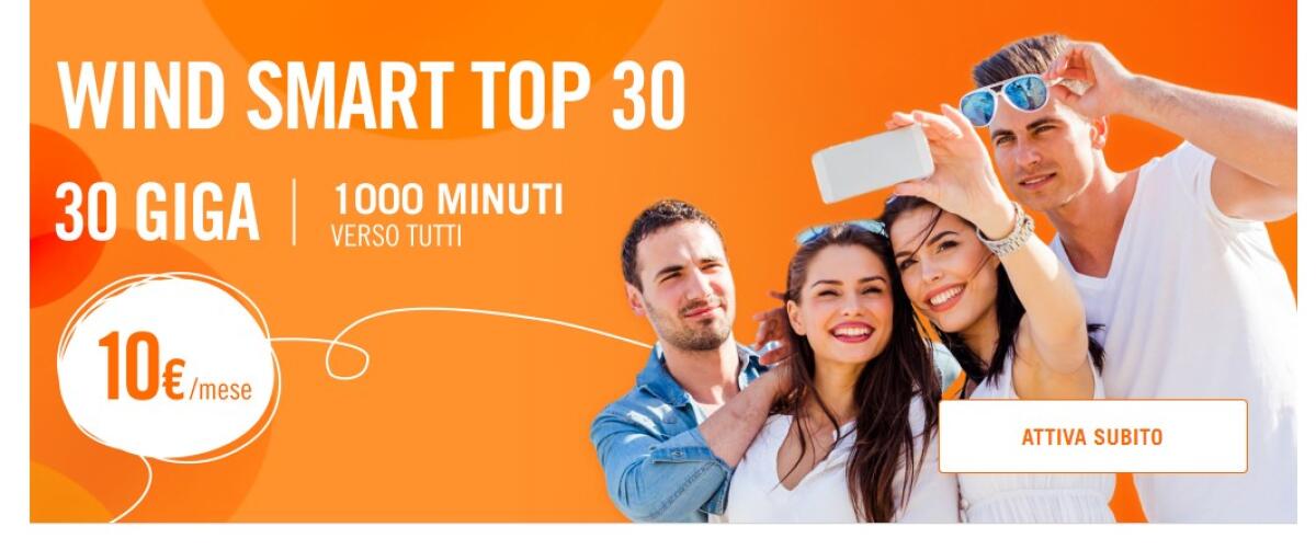 Wind Smart Top 30: 1000 minuti e 30GB a 10€ - 