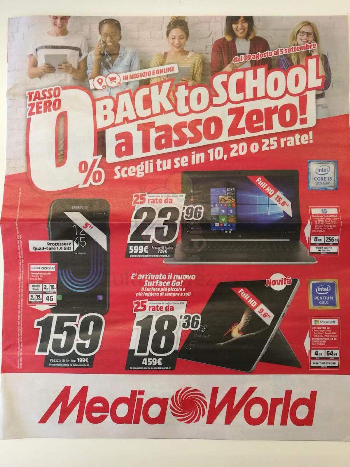 Volantino MediaWorld con promo BACK TO SCHOOL fino al 5 settembre 2018 - 