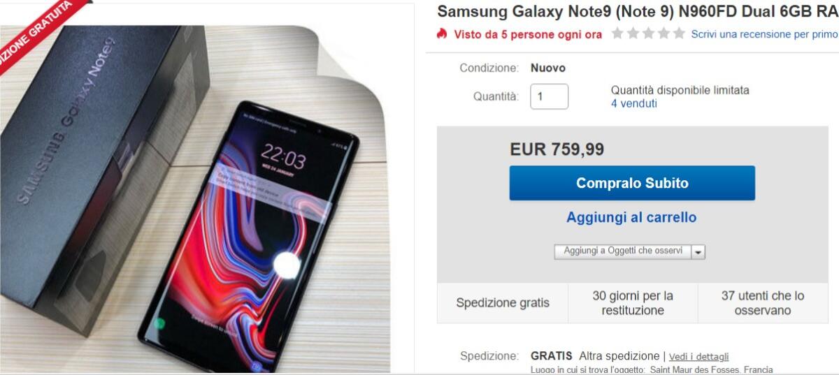 Incredibile super prezzo per Galaxy Note9 a soli 684€ - 