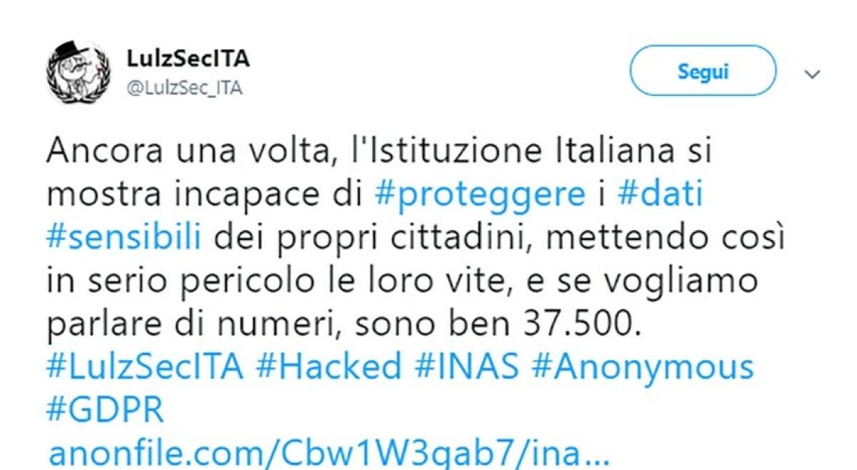 Hackerato il sito del patronato INAS: Trafugati dati di 37mila utenti - 