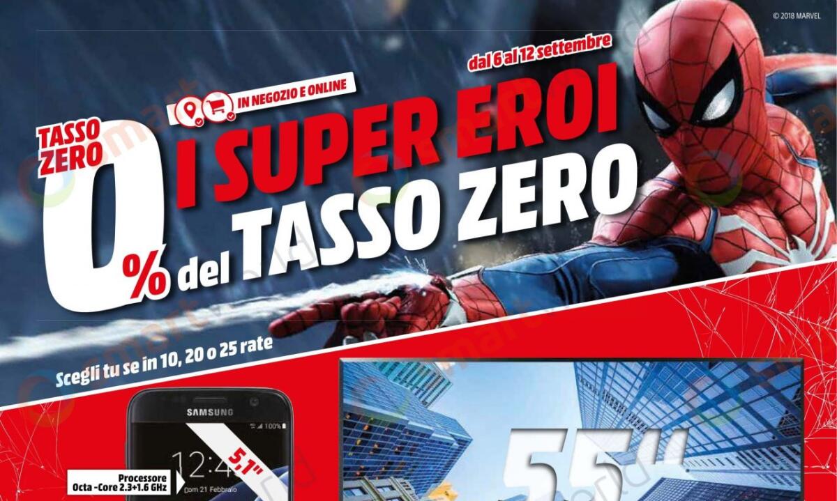 Volantino MediaWorld con promo I SUPER EROI DEL TASSO ZERO fino al 12 settembre 2018 - 